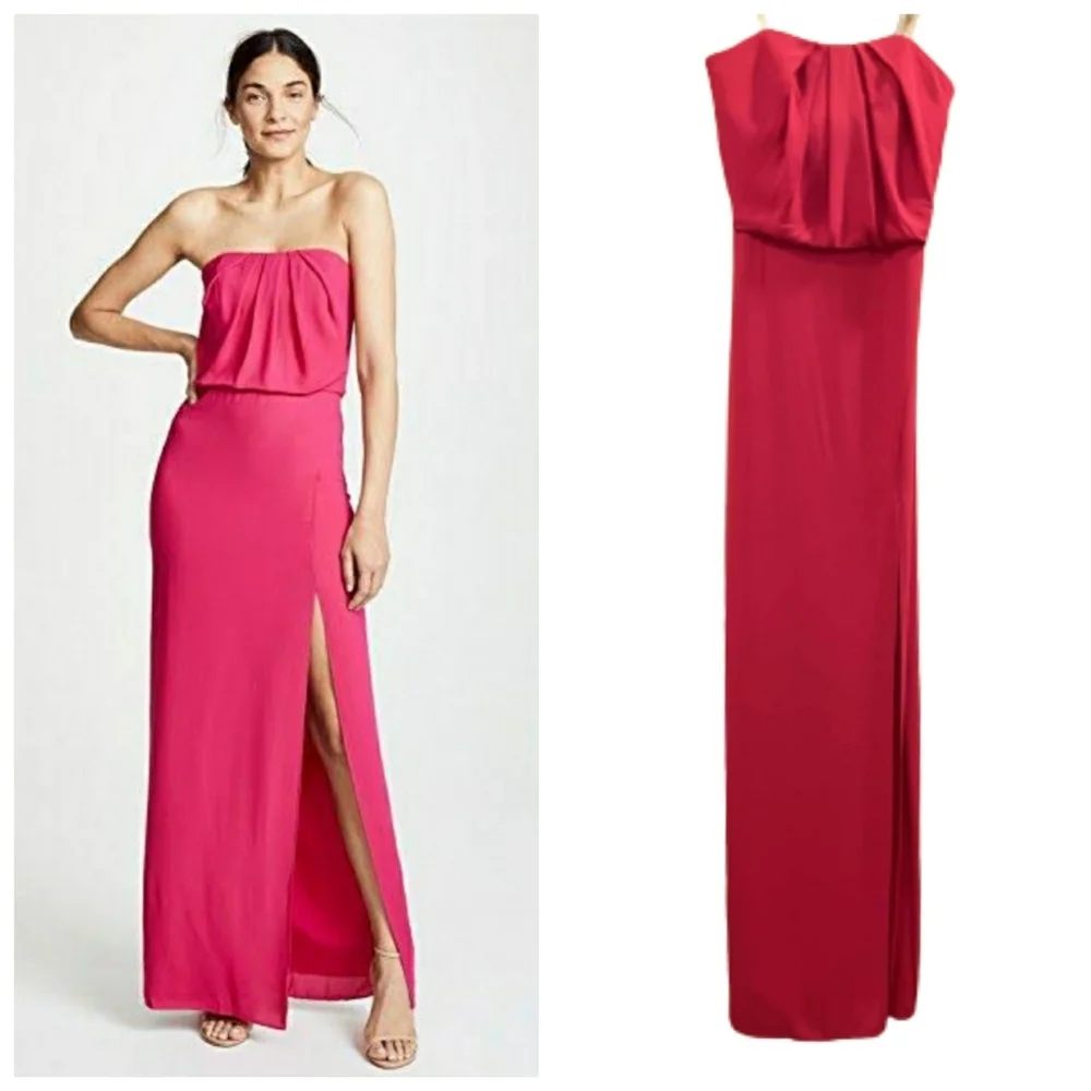Halston Heritage Strapless Drape Back Flowy Gown - Picture 1 of 15